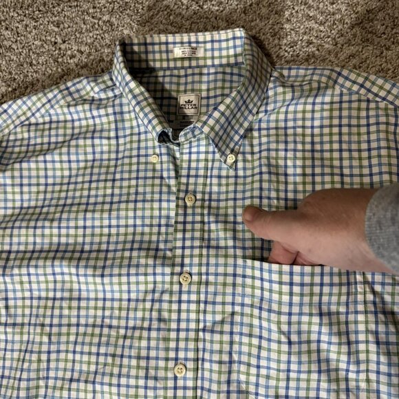 Peter Millar Shirt Mens XL Nanoluxe Blue Green White Plaid Cotton Dress - Picture 2 of 6